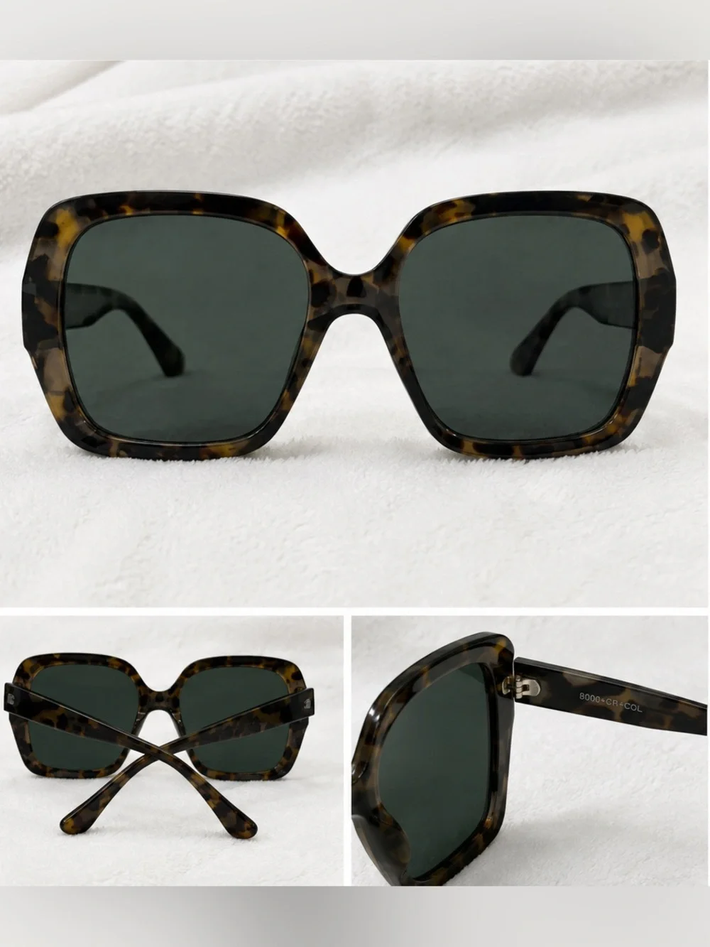 Tortoiseshell Square Sunglasses - Dark Green Lenses